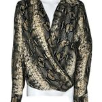 Kate by Laltramoda‎ Shirt Womens Medium Black Cream Snake Print Surplice Blouse Photo 0