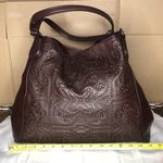 Coach  Oxblood Edie Studded Soft Leather Triple Section Turn Lock Shoulder Bag Photo 9
