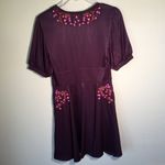 Free People NEW  Embroidered Purple Mini Dress Low V Front Satin button Accent 2 Photo 5