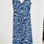Monique Lhuillier ML Blue Black Melanie V-Neck Maxi Chiffon Dress size 6 Photo 2