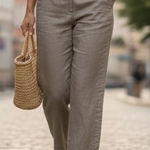 Sandro  Taupe 100% Linen Trouser Straight Leg Pants Photo 0