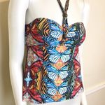 Becca  Halter Swim Top Tankini Size 4 Multicolor Pretty Butterfly Lovers Print Photo 1
