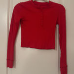 SKIMS Red Long Sleeve  Cotton Rib Crop Henley Photo 0