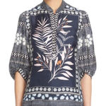 Diane Von Furstenberg  DVF Chrystie Print Silk Leaf Blue Blouse Top 4 Photo 0