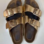 Birkenstock Arizona Soft Footbed Leather Metallic Copper Gold Sandals Size 9-9.5 Photo 0