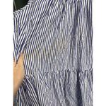 Apiece Apart  Mini Dress Womens Medium 100% Cotton Blue Striped Verder Ruffle B71 Photo 2