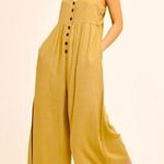 One Clothing Women’s Linen Blend Classic Yellow Jumpsuit Size Medium Photo 0