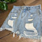 EXPRESS  Straight Mini Denim Skirt Mid Rise Destroyed Photo 6