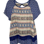 PerSeption Concept Woman's Size Large Short Sleeve Keyhole Back Blue Lace Flowy Photo 0