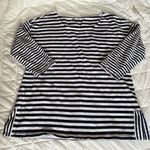 Talbots Womens Small 100% Cotton Striped 3/4 Sleeve Pullover Blouse Black White Photo 0
