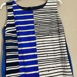 Lafayette 148  dress size 14 blue navy white stripe paint splatter print texture Photo 2