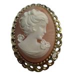 Vintage Brooch Pin Cameo Gold Tone Oval Carved Costume Jewelry Photo 0