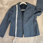 Talbots  Blazer Jacket Open Front Career Office Blue 100% Linen‎ Size 4 Photo 2