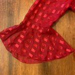 Notations  top women’s large red tie front ruffle bell 3/4 sleeves sheer Photo 3