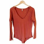 Free People Bodysuit Long Sleeves Burnt Orange Scoop Neck Cotton Raw Hem NWOT Photo 3