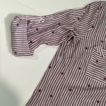 New York & Company Burgundy Striped Blouse White Size L Photo 3