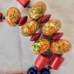 Red orange and blue long beaded necklace Photo 3
