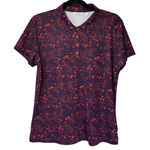Lady Hagen ‎ Women's Medium Floral Golf Polo Shirt Striped Navy Red Photo 0