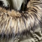 EXPRESS  olive green faux fur hooded silky winter jacket, size M Photo 5