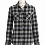 Joie  Black White Plaid Flannel Ruffle Button Up Shirt Women’s S Photo 0