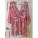 As You Wish AS U WISH Junior’s Mauve Pink Floral 3/4 Sleeve Tie Back Surplice Mini Dress Photo 3