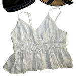 Shinestar White Rayon Gauze Shirred Peplum Tank Top Large Adjustable Straps‎ Photo 0