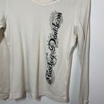 Harley Davidson VINTAGE  V-Neck Thermal Rhinestone Long Sleeve in Ivory Size M Photo 5