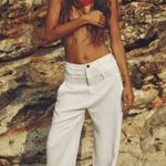 ZARA Double Waistband linen blend off white ivory wide leg pants small Photo 0