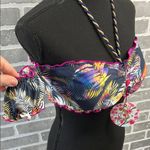 Multicolored Crop Tie Front Bikini Top Women’s Size Small Black Photo 3