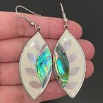 Vintage Alpaca Mexico Handcrafted MOP Abalone Inlay Mexican Silver Earrings 7g Green Photo 2