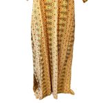 Vintage Indian Block Print Embroidered Neckline Cotton Kaftan Dress Yellow Size undefined Photo 3