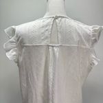 NEW White Knit Eyelet Lace Trimmed V Neck Top with Flutter Sleeves Size Large Photo 4