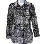 Talbots NWT Ink Deep Navy and White Paisley Long Sleeve Button Down Top, Size P Photo 0