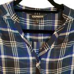 EXPRESS  Navy Black‎ and White Chiffon Plaid Sheer Top Size Small Photo 4