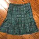 Tory Burch Green Black Plaid Silk Skirt with Pleated Hem Hidden Zipper Sz 4 Photo 0