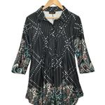 Reborn Pintuck Polka Dot Paisley Western Rodeo Boho Button Up Dress Gray Medium Photo 0