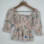 Saylor  Cropped Top Womens XS Multicolor Floral‎ Smocked Puff Sleeve Square Neck Photo 7