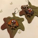 Turkey Dangling Earrings Handmade Thanksgiving Green Photo 3