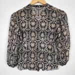 Max Studio Silk Blouse Black Beige Sheer Ruffle Victorian Boho Dark Academia SM Photo 1