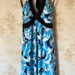 Vintage Y2K Dressbarn blue white black retro floral paisley halter mini dress Size 6 Photo 0
