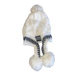 Chic White Fleece Pom Pom Beanie With Earflaps & Black Accent Trim One Size White Photo 1