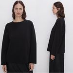 ZARA  Buttoned Sweatshirt Black Crew Neck Long Sleeve Size M Photo 2