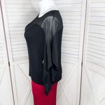 Thalia Sodi Sheer Shoulder Draped Batwing Sleeve Shirt Black Large Photo 1