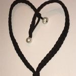 Dark Brown Braided Suede Chain Necklace with Genuine Pearls White Photo 2