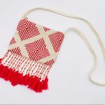 Merona Red & Cream Boho Jacquard Beaded Fringe Crossbody Bag Festival Purse Photo 4