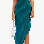 PRETTYGARDEN  Strapless Tube Ruffle Asymmetrical Bodycon Maxi Dress Photo 0