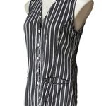 EXPRESS Tie Back Button Front Sleeveless Vest Top, Navy/Black/White Stripe, Sz M Photo 4