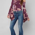We The Free Free People Birds of Paradise Floral Flare Sleeve Top Sz M Mulberry Photo 2