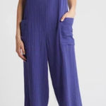 Rip Curl  Blue Gauze Cropped Jumpsuit Wide Leg Square Neck Pockets Size L Photo 0