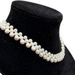 Vintage Cultured Pearl Woven Necklace 16.75” Silver Tone Clasp Bridal Jewelry White Photo 8